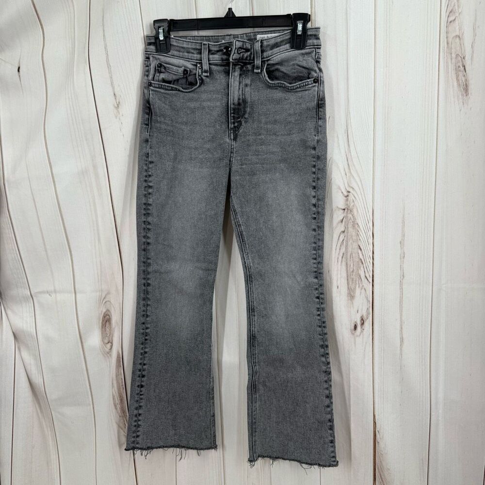 Rag & Bone Women’s 26 Gray High Rise Ankle Flare Raw Hem Jeans